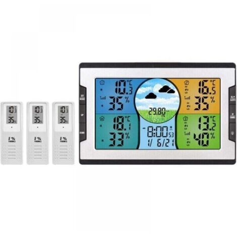 Station météo numérique avec 3 capteurs à distance 328ft/ 100m Moniteur d'humidité XU,température intérieure et extérieure Réveil thermohygromètre Snooze prévision météo/pression/ré, XU,troéc - KZQ
