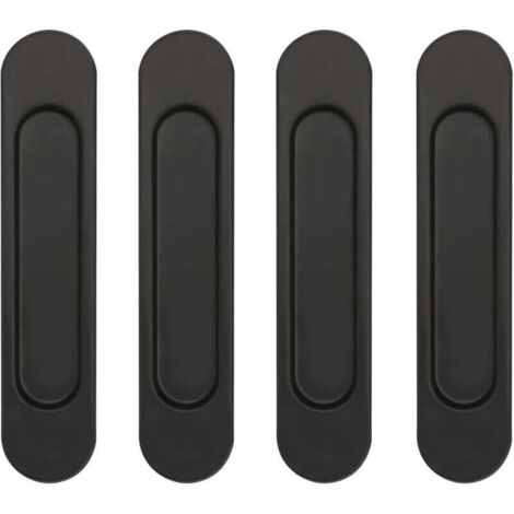 Pack de de 4 poignées de porte coulissantes ovales auto-adhésives en alliage d'aluminium noir sans perforation pour portes coulissantes, XU, Fenêtres d'armoires - KZQ (1/4)