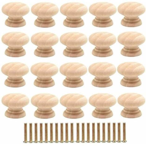 Pack de de 20 Boutons de Tiroir Ronds de 35mm , XU,en Bois - Poignées pour Portes d'Armoires avec Vis - KZQ