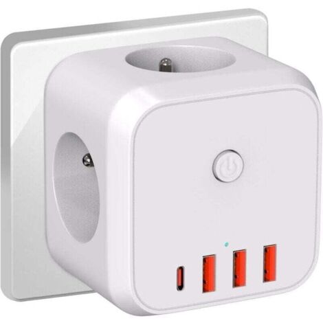 Multiprise Murale 7 1 avec Protection Contre Surcharges&Parasurtenseurs, XU,Multiprise 4000W/16A Porte de Sécurité,Multiprise Electrique Transportable pour Bureau Voyage-Blanc KZQ - KZQ