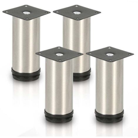 Pack de de 4 pieds de meuble, XU, Pied de table, Meuble, Inox, Hauteur : 100 mm Diamètre : 40 mm Réglage en hauteur : + 15 mm - KZQ
