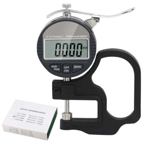 Micromètre Digital d'Épaisseur 0-12, XU,7mm, Précision 0,01mm, Destiné à Cuir, Papier, Plastique & Métal, Écran LCD (mm/pouces) - KZQ