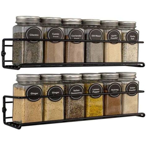 Porte Epices Cuisine Mural, XU, 2PCS Support de Rangement pour Épices en Acier Inoxydable à 2 Niveaux Étagère Murale de Cuisine avec Adhésif et Vis, Parfait pour la Cuisine - KZQ