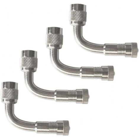 4Pcs Qualité pro Adaptateur d'Extension de Valve de Pneu, XU, Extension de Tige de Valve de Pneu de 90 Degrés, Prolongateur Coude pour Valve de Pneu, Pour Voiture Camion Moto Vélo (Argent) - KZQ