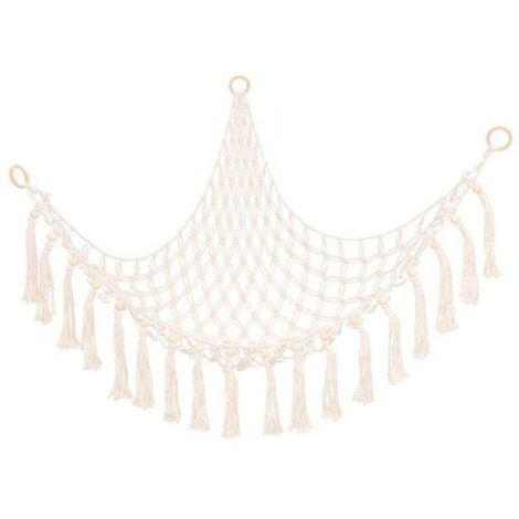 1 hamac de rangement pour jouets, XU, Hamac bohème pour jouets en peluche, Support de rangement suspendu pour chambre d'enfant, Blanc - KZQ