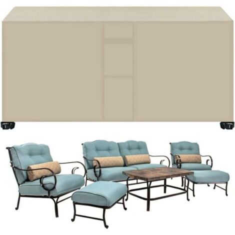 Housse Salon de Jardin Rectangulaire 213x132x74cm, XU,Housse de Protection pour Meubles Jardin, 420D Tissu Oxford RéSistant à La Vent Pluie UV DéChirure(Beige) - KZQ