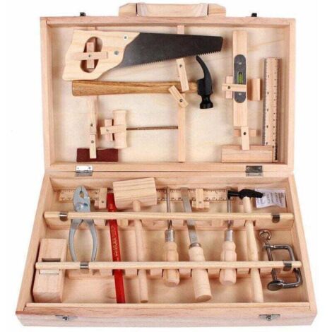 Kit complet D'Outils Destiné à Enfants Boite A Outils D'Entretien Menuisier , XU,Outils Reels Demontage Et Assemblage Boite A Bois Multifonctionnelle 16 Pieces- - KZQ (1/4)