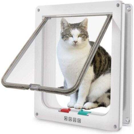 Grande chatière (dimensions extérieures 28 x 24, XU,9 x 5 cm), Chatière à 4 voies pour chats et petits chiens, Facile à installer et à utiliser - KZQ