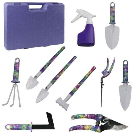 Kit complet d'outils de jardinage 10 pièces en aluminium imprimé floral, XU, Avec truelle, Râteau etc. - KZQ (1/4)