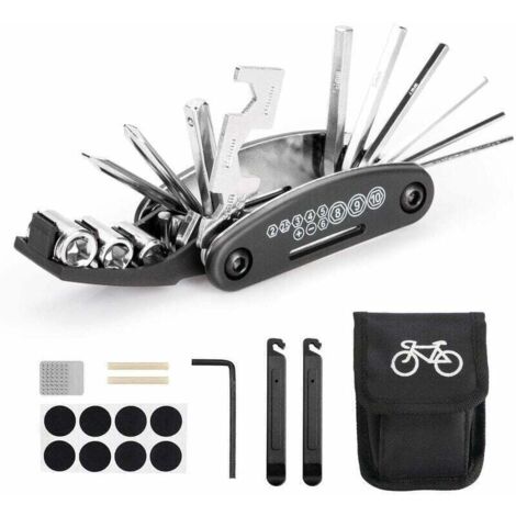Outil multifonction de vélo, XU, Outils 16 en 1 pour sac d'outils portables de vélo avec outil à chaîne et levier de correction de pneu, Patch de vélo auto-adhésif, Etc. - KZQ (1/4)