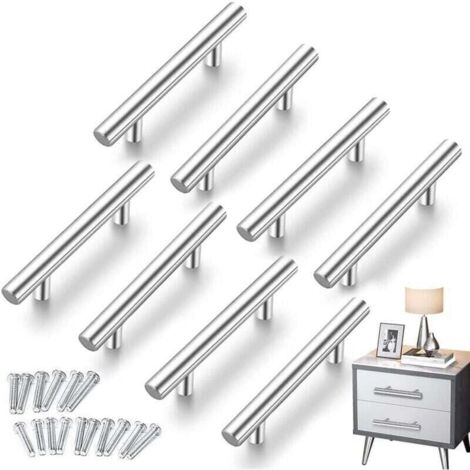 8 Poignées de Cuisine Argent, XU, Poignées D'armoire Creuses Brossées, Poignées de Porte en Acier Inoxydable, Avec Vis, Distance de Perçage 96 mm, Pour Armoire Tiroir Armoire Porte D'armoire - KZQ