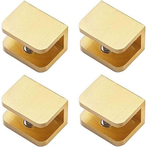 Pack de de 4 pinces à verre sans perçage , XU,pour étagère de verre 10 mm-12 mm, Dorées, produit qualité supérieure, durable et fiable, matériaux sélectionnés, conforme normes - KZQ