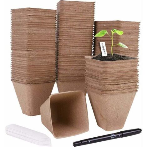 120 Pièces Pots de Semis Biodégradable Godets de Repiquage 8cm Carré Godet Semis , XU,Pot Jardinage avec 30 Étiquettes de Plantes pour Graine Légumes Fleurs Succulentes - KZQ