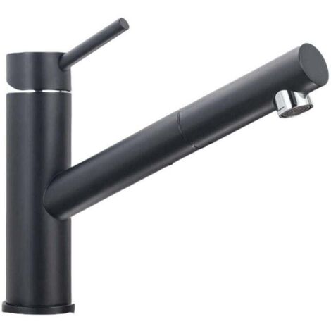 Robinet de cuisine noir avec douchette, XU, Mitigeur evier extractible rotatif à 360°, Robinettrie chaude et froide réglable en acier inoxydable - KZQ (1/4)