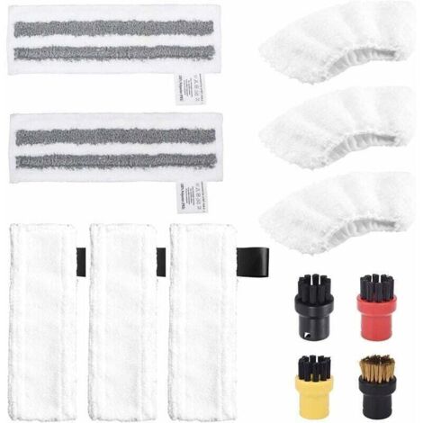 Pack de 12 Accessoires pour Nettoyeur Vapeur Kärcher Easyfix SC2 SC3 SC4 SC5, XU, Set Chiffon Microfibre et Buse Sol Brosses Rondes Compatible avec Nettoyeurs Vapeur Kärcher Nouveau Pack - KZQ