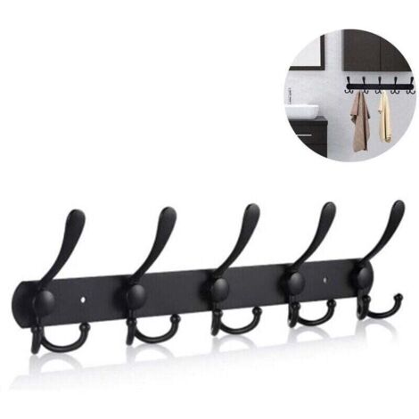 Porte-manteau mural long, XU, 5 trois crochets pour suspendre des manteaux, Patères murales, Porte-manteau mural, Crochet pour vêtements, Veste, Chapeaux, Noir - KZQ