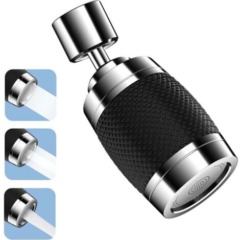 Aérateur de Robinet, XU, 360° Tête Douchette Evier Cuisine 3 Modes Embout Robinet Cuisine Douchette, Robinet Universel Anti-éclaboussures avec Fonction de Filtration et D'économie D'eau Noir - KZQ