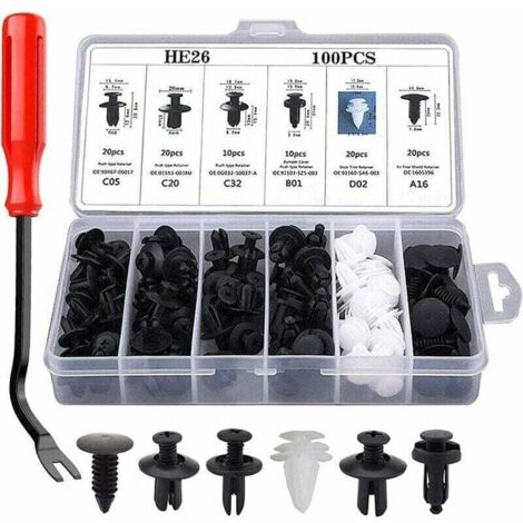 100 Pièces Rivet Clips Plastique Clips d'Aile en Plastique Universels Clips Voiture , XU,Attaches de Pare Chocs Clips à Rivets Kit de Remplacement Vis d'Expansion avec Attache Remover Outils - KZQ