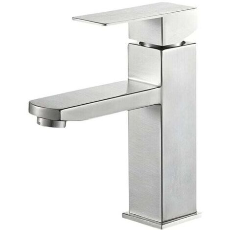 Robinet Salle Bain Mitigeur Lavabo Carré Robinet eau chaude et froide , XU,Mitigeur salle de Bain Acier inoxydable(Equipé de tuyau d'entrée de 80 cm) - KZQ (1/4)