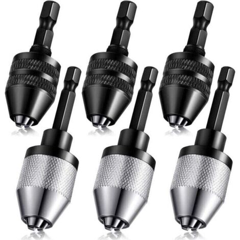 Mandrin de perceuse sans clé à tige hexagonale de 1/4", XU, Adaptateur d'extension de tournevis à changement rapide 0,3-6,5 mm, 0,3-3,6 mm pour accessoires de perceuse à percussion (6 pièces) - KZQ (1/4)