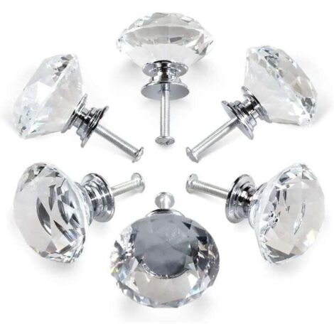 6 poignées cristal, XU,poignées de porte d'armoire à tiroir cristal diamant 30 mm,poignées verre cuisine,armoires rangement et coiffeuses pour cuisines domicile KZQ - KZQ (1/4)