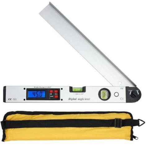 0-225 ° Rapporteur d'angle numérique 400 mm / 16 pouces Règle d'angle horizontal , XU,numérique LCD Rétroéclairé Niveaux à bulle pour Bricolage Ingénierie de toiture avec pochette - KZQ