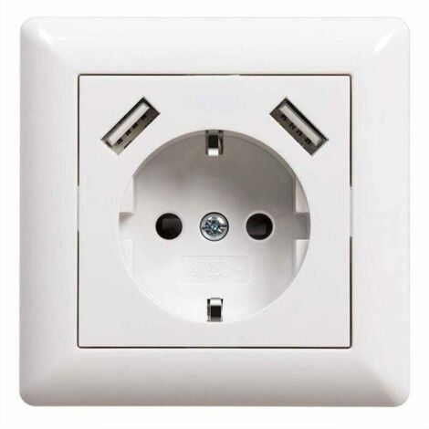 Prise de courant USB encastrable avec prise USB (max. System 55 Prise , XU,murale à contact de protection pour smartphone MP3 Blanc brillant 2,1 A - KZQ (1/4)