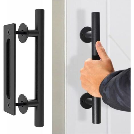 Poignée de porte coulissante avec accessoires de montage pour portes de grange et portes diverses (ronde) (1/5)