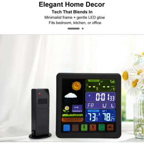 Horloge Météo Sans Fil Écran Tactile Couleur Température Intérieure et Extérieure Humidité Prévision météo Lumineuse (1/5)