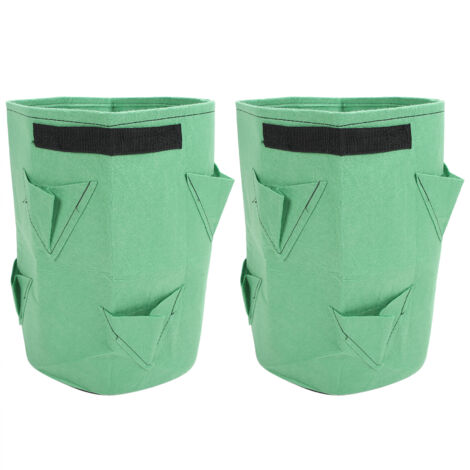 Sacs De Culture De Fraises Vert Herbe 43L 8 Orifices Pour Fleurs Et Légumes Intérieur Extérieur 2 Pièces