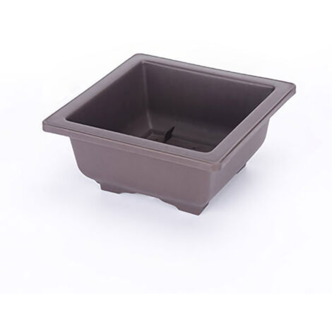 Pot de Culture pour Succulentes en Plastique Imitation Zisha Rectangulaire Épaissi Mat Brun avec Plateau Optionnel Grand Taille Carrée Modèle Bas -KZQ