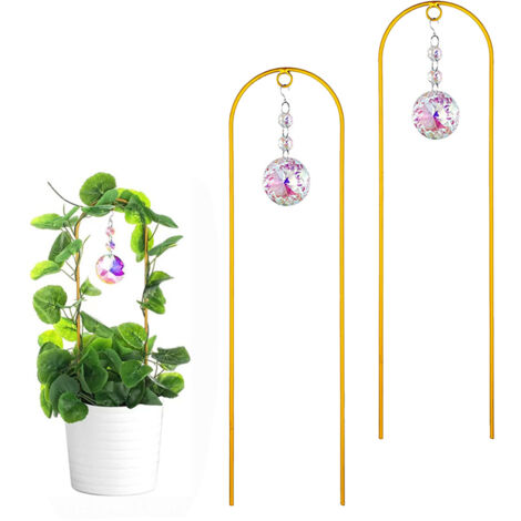 2pcs Support en Métal pour Plantes Grimpantes avec Pendentif Cristal Arc-en-Ciel Décoration de Jardin Intérieur Extérieur -KZQ (1/5)