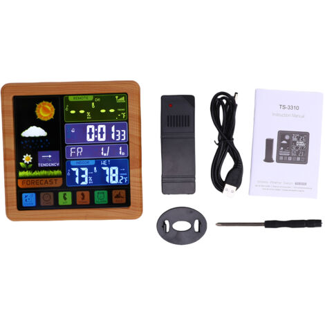 Horloge Météo Sans Fil Écran Tactile Multifonctionnelle avec Affichage Couleur Intérieur Extérieur Température Humidité Prévision Météo - KZQ (1/5)