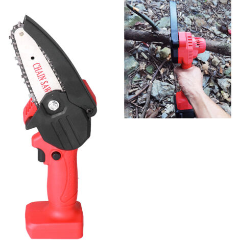Mini Scie à Chaîne Électrique Sans Fil pour Jardin et Bricolage, Maniable, Interface Batterie Incluse, Rouge - KZQ (1/2)