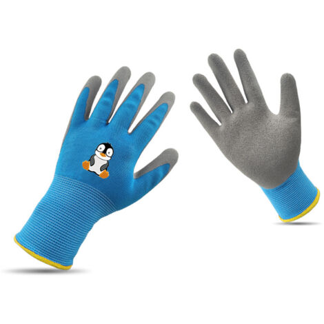 Gants de Jardinage pour Enfants Résistants et Sécuritaires en Polyester et Mousse de Latex Adaptés aux 5-7 Ans Bleu avec Bord Jaune-KZQ