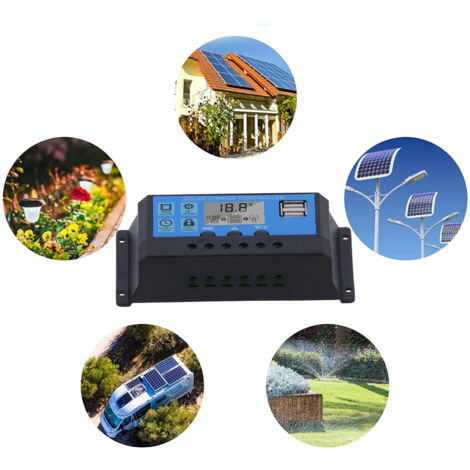 Contrôleur Solaire PWM 10A 12V 24V Double Sens pour Panneaux Solaires avec Régulateur 3 Étages pour Batterie Plomb-Acide - KZQ (1/5)