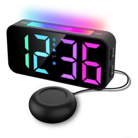Doppelwecker mit RGB-LED-Anzeige, Schlummerfunktion und Vibrationsmodus für leises Aufwachen, geeignet für die Verwendung am Bett mit einstellbarer Helligkeit und mehreren Lautstärkestufen (1/4)