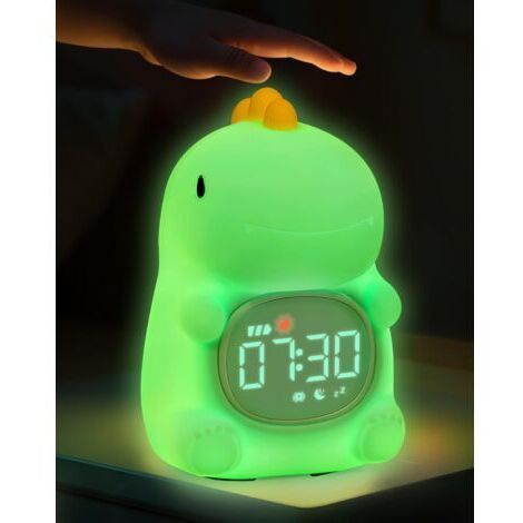 Dinosaurier-Wecker mit Nachtlicht für Kinder, wiederaufladbare Silikonlampe, süße Tier-Schreibtischlampe, idealer Schlafbegleiter für Jungen und Mädchen (1/5)