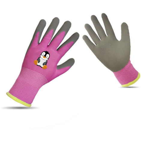 Gants de Jardinage pour Enfants Résistants et Sécuritaires Taille 5-7 Ans Couleur Rose avec Bord Jaune Matière Polyester et Mousse de Latex - KZQ