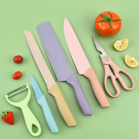 Ensemble de Couteaux de Cuisine 6 Pièces Couleurs Macaron Étui Cadeau Idéal pour la Maison - KZQ (1/2)