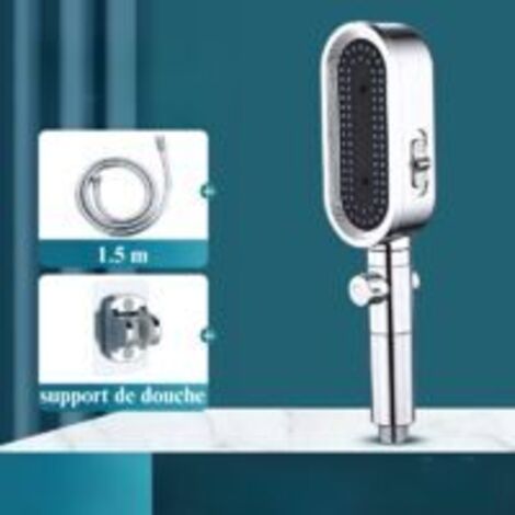 Pommeau de Douche 3 Modes Adoucisseur d'Eau Buses Anti-Obstruction 1,5m Tuyau Flexible Support Système Lavage Puissant pour Baignoires Argent - AUTRES (1/3)