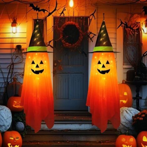 Suspendu Fantôme Décoration Halloween 2 Pièces 1M Citrouille Lumière LED Extérieur Orange - AUTRES (1/5)