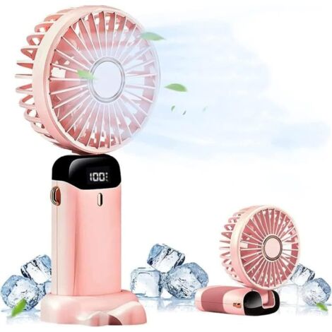 Ventilateur Portable Mini Rechargeable USB 5 Vitesses Affichage LED Pliable pour Bureau Chambre Extérieur et Voyage Rose - AUTRES (1/5)