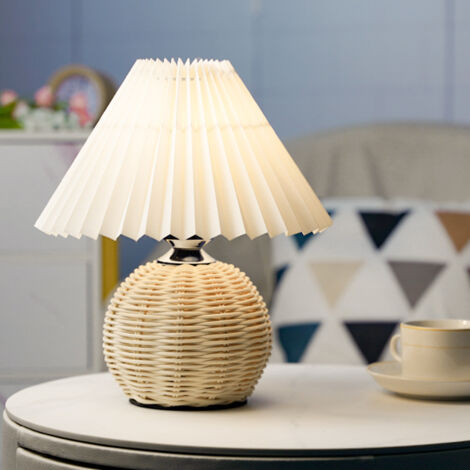 Petite Lampe Plissée Lumière Tricolore LED avec Abat-Jour et Base en Rotin Moderne pour Chambre - AUTRES (1/4)