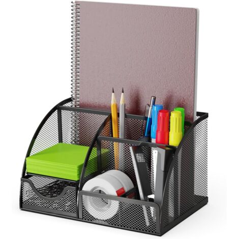 Organisateur de Bureau Économiseur d'Espace avec Tiroir et 6 Compartiments en Maille Métallique Noire pour Crayons, Notes Adhésives, Trombones et Agrafeuses - AUTRES (1/5)