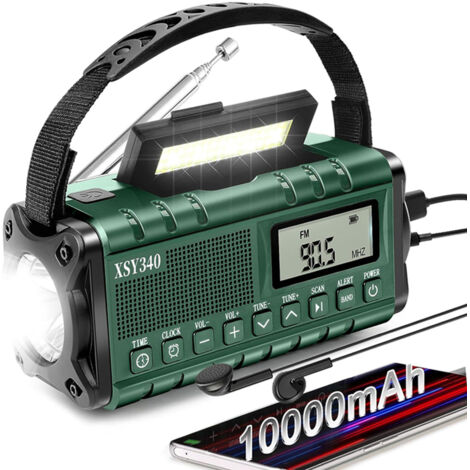 Radio d'urgence 37000 mWh avec alerte météo AM/FM, réveil, lampe de poche SOS, kit de survie portable - AUTRES