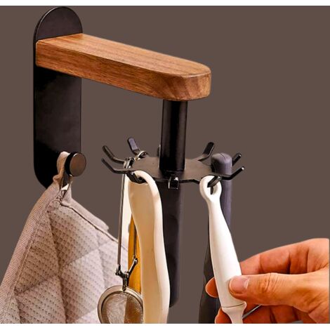 Support Mural Auto-Adhésif Noyer pour Ustensiles de Cuisine avec 10 Crochets et 1 Crochet Robuste - Suspension Casseroles Poêles Spatules Cuillères - AUTRES (1/4)