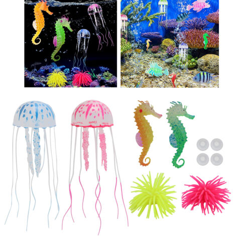 Ensemble de 6 Décorations Lumineuses pour Aquarium en Silicone Inclus Coraux Méduses Hippocampes Décoration Aquarium Poisson AUTRES (1/5)