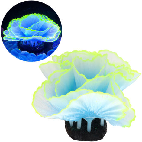 Décoration Aquarium Plantes Marines Artificielles Corail Laitue Fluorescente Bleue pour Paysage Aquatique Effet Lumineux - AUTRES