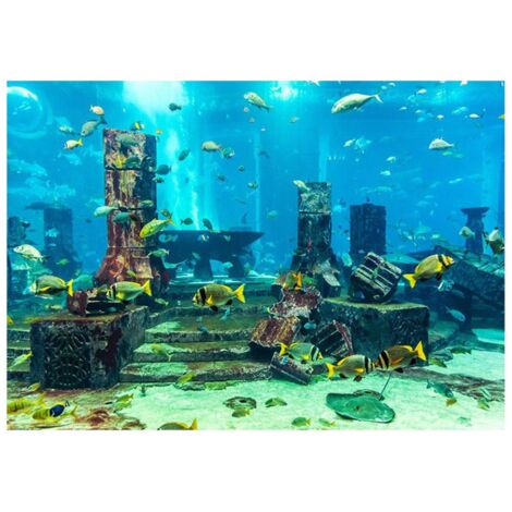 Décoration Aquarium Fond de Mer Ville Sous-Marine en PVC Épais 122x46cm-AUTRES